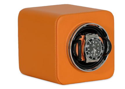 Nate Watch Winder - Orange Microfiber Leather